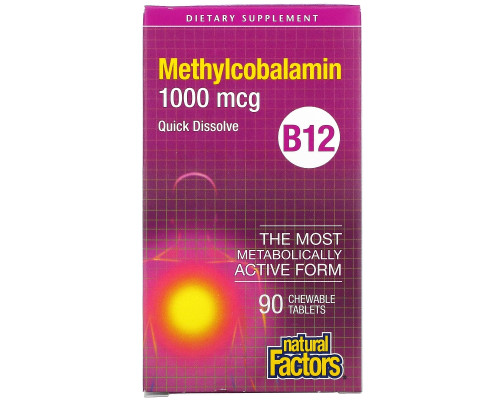 Natural Factors, B12 метилокобаламин, 1000 mcg, 90 жевательных таблеток Natural Factors, B12 метилокобаламин, 1000 mcg, 90 жевательных таблеток