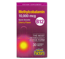 Natural Factors, B12 Methylcobalamin, Cherry, 10,000 mcg, 30 Chewable Tablets