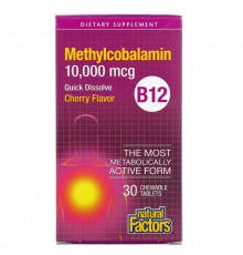 Natural Factors, B12 Methylcobalamin, Cherry, 10,000 mcg, 30 Chewable Tablets