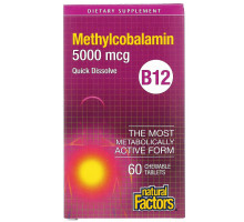 Natural Factors, B12, метилкобаламин, 5000 мкг, 60 жевательных таблеток