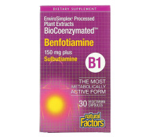 Natural Factors, BioCoenzymated, B1, Benfotiamine Plus Sulbutiamine, 150 mg, 30 Vegetarian Capsules