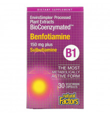 Natural Factors, BioCoenzymated, B1, Benfotiamine Plus Sulbutiamine, 150 mg, 30 Vegetarian Capsules