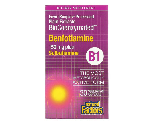 Natural Factors, BioCoenzymated, B1, Benfotiamine Plus Sulbutiamine, 150 mg, 30 Vegetarian Capsules Natural Factors, BioCoenzymated, B1, Benfotiamine Plus Sulbutiamine, 150 mg, 30 Vegetarian Capsules