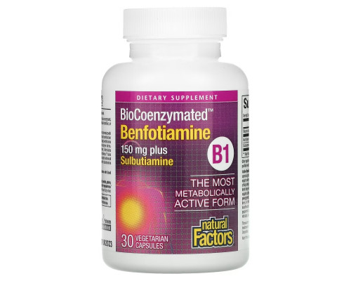 Natural Factors, BioCoenzymated, B1, Benfotiamine Plus Sulbutiamine, 150 mg, 30 Vegetarian Capsules Natural Factors, BioCoenzymated, B1, Benfotiamine Plus Sulbutiamine, 150 mg, 30 Vegetarian Capsules