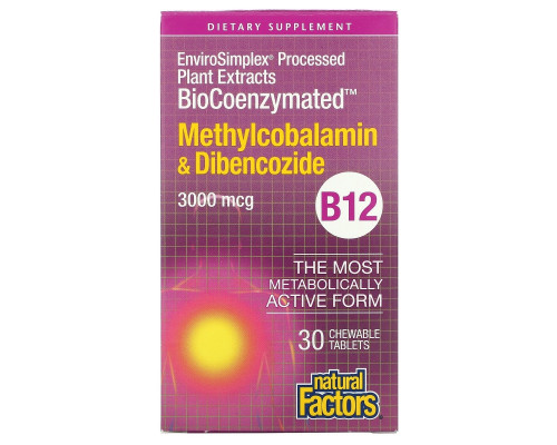 Natural Factors, BioCoenzymated, Methylcobalamin & Dibencozide, 3,000 mcg, 30 Chewable Tablets Natural Factors, BioCoenzymated, Methylcobalamin & Dibencozide, 3,000 mcg, 30 Chewable Tablets