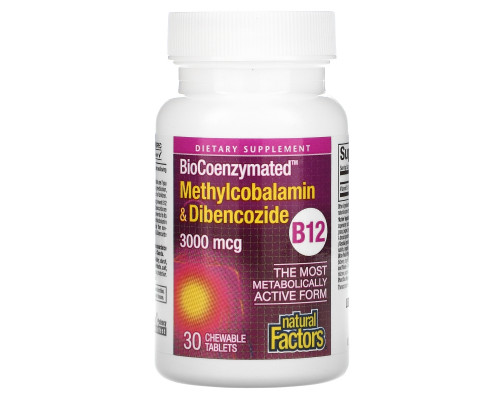Natural Factors, BioCoenzymated, Methylcobalamin & Dibencozide, 3,000 mcg, 30 Chewable Tablets Natural Factors, BioCoenzymated, Methylcobalamin & Dibencozide, 3,000 mcg, 30 Chewable Tablets
