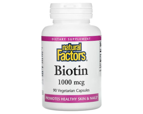 Natural Factors, Биотин, 1000 мкг, 90 вегетарианских капсул Natural Factors, Биотин, 1000 мкг, 90 вегетарианских капсул