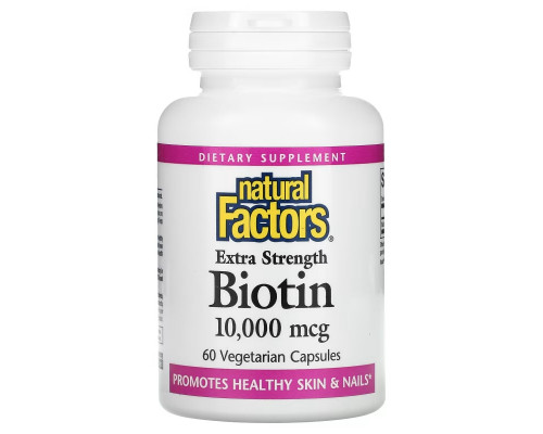 Natural Factors, Extra Strength Biotin, 10,000 mcg, 60 Vegetarian Capsules Natural Factors, Extra Strength Biotin, 10,000 mcg, 60 Vegetarian Capsules