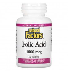 Natural Factors, Фолиевая кислота, 1000 мкг, 90 таблеток