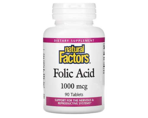 Natural Factors, Фолиевая кислота, 1000 мкг, 90 таблеток Natural Factors, Фолиевая кислота, 1000 мкг, 90 таблеток
