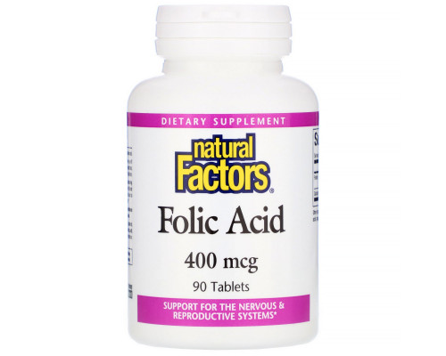 Natural Factors, Фолиевая кислота, 400 мкг, 90 таблеток Natural Factors, Фолиевая кислота, 400 мкг, 90 таблеток