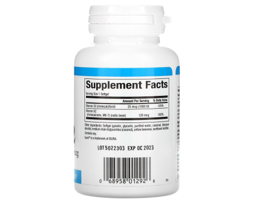 Natural Factors, Витамин D3 и K2, 60 гелевых капсул Natural Factors, Витамин D3 и K2, 60 гелевых капсул