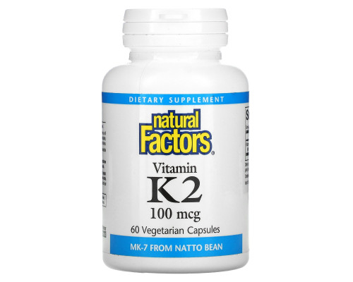 Natural Factors, Vitamin K2, 100 mcg, 60 Vegetarian Capsules Natural Factors, Vitamin K2, 100 mcg, 60 Vegetarian Capsules