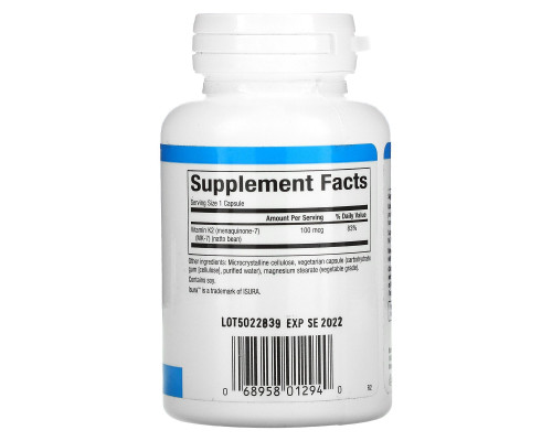 Natural Factors, Vitamin K2, 100 mcg, 60 Vegetarian Capsules Natural Factors, Vitamin K2, 100 mcg, 60 Vegetarian Capsules