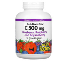 Natural Factors, Fruit-Flavor Chew Vitamin C, Blueberry, Raspberry and Boysenberry, 500 mg, 90 Chewable Wafers