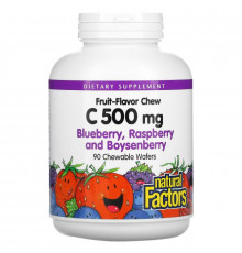 Natural Factors, Fruit-Flavor Chew Vitamin C, Blueberry, Raspberry and Boysenberry, 500 mg, 90 Chewable Wafers