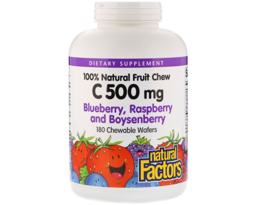 Natural Factors, C 500 mg, Blueberry, Raspberry and Boysenberry, 180 Chewable Wafers