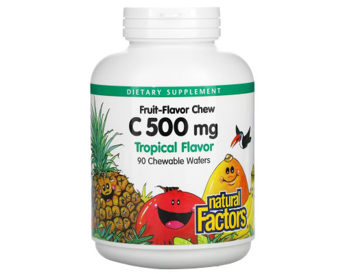 Natural Factors, Fruit-Flavor Chew Vitamin C, Tropical, 500 mg, 90 Chewable Wafers Natural Factors, Fruit-Flavor Chew Vitamin C, Tropical, 500 mg, 90 Chewable Wafers