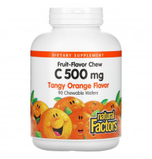 Natural Factors, Fruit-Flavor Chew Vitamin C, Tangy Orange, 500 mg, 90 Chewable Wafers