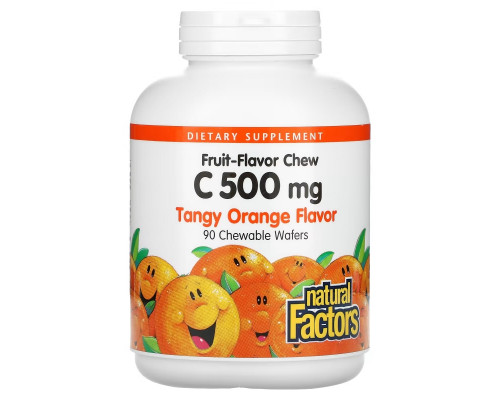 Natural Factors, Fruit-Flavor Chew Vitamin C, Tangy Orange, 500 mg, 90 Chewable Wafers Natural Factors, Fruit-Flavor Chew Vitamin C, Tangy Orange, 500 mg, 90 Chewable Wafers