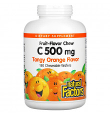 Natural Factors, Витамин C 500 мг, со вкусом кислого апельсина, 180 жевательных вафель