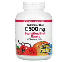 Natural Factors, Fruit-Flavor Chew Vitamin C, Four Mixed Fruit Flavors, 500 mg, 90 Chewable Wafers