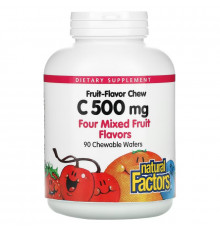 Natural Factors, Fruit-Flavor Chew Vitamin C, Four Mixed Fruit Flavors, 500 mg, 90 Chewable Wafers