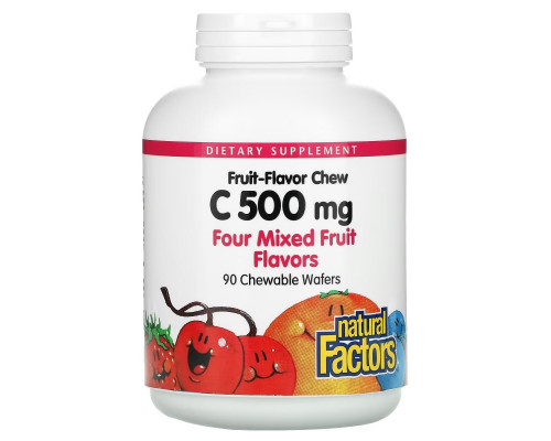 Natural Factors, Fruit-Flavor Chew Vitamin C, Four Mixed Fruit Flavors, 500 mg, 90 Chewable Wafers Natural Factors, Fruit-Flavor Chew Vitamin C, Four Mixed Fruit Flavors, 500 mg, 90 Chewable Wafers