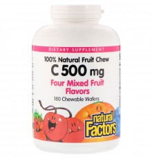 Natural Factors, Vitamin C, 100% Natural Fruit Chew, Four Mixed Fruit Flavors, 500 mg, 180 Chewable Wafers