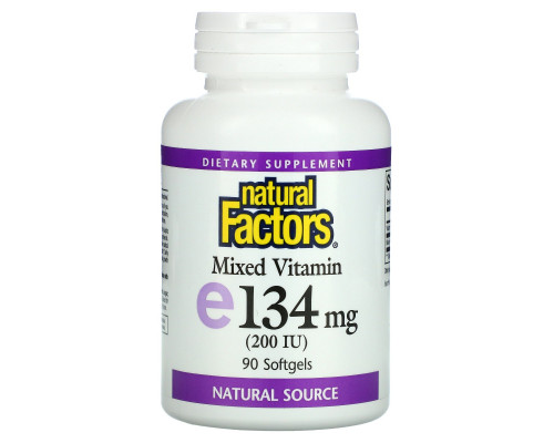 Natural Factors, Смешанный витамин E 200 МЕ, Витамин E, 90 желатиновых капсул Natural Factors, Смешанный витамин E 200 МЕ, Витамин E, 90 желатиновых капсул