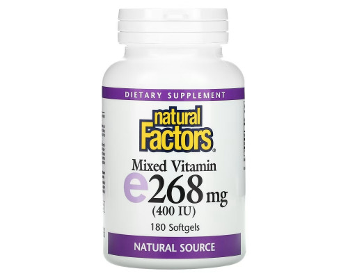 Natural Factors, Mixed Vitamin E, 268 mg (400 IU), 180 Softgels Natural Factors, Mixed Vitamin E, 268 mg (400 IU), 180 Softgels