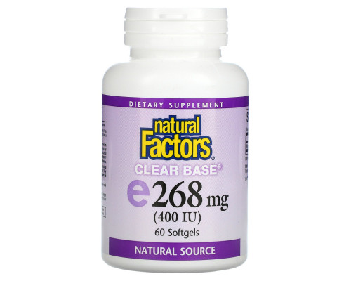 Natural Factors, E 400 МЕ, Clear Base, 60 гелевых капсул Natural Factors, E 400 МЕ, Clear Base, 60 гелевых капсул