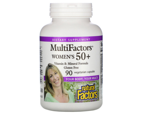 Natural Factors, MultiFactors, Женские капсулы 50 +, 90 растительных капсул Natural Factors, MultiFactors, Женские капсулы 50 +, 90 растительных капсул