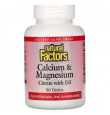 Natural Factors, Calcium & Magnesium, Citrate with D3, 90 Tablets
