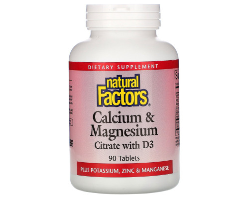 Natural Factors, Calcium & Magnesium, Citrate with D3, 90 Tablets Natural Factors, Calcium & Magnesium, Citrate with D3, 90 Tablets