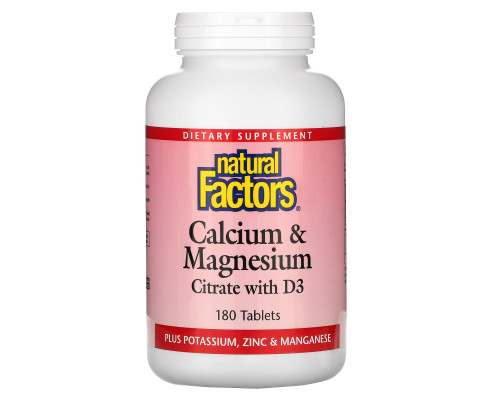 Natural Factors, Цитрат кальция и магния, с витамином D, 180 таблеток Natural Factors, Цитрат кальция и магния, с витамином D, 180 таблеток