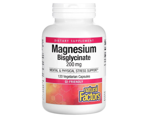 Natural Factors, Magnesium Bisglycinate, 200 mg, 120 Vegetarian Capsules Natural Factors, Magnesium Bisglycinate, 200 mg, 120 Vegetarian Capsules