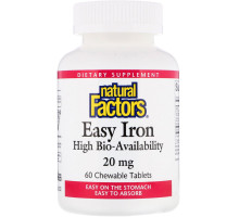 Natural Factors, Простое железо, 20 мг, 60 жевательных таблеток