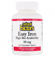 Natural Factors, Простое железо, 20 мг, 60 жевательных таблеток