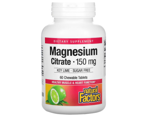 Natural Factors, Magnesium Citrate, Key Lime, 150 mg, 60 Chewable Tablets Natural Factors, Magnesium Citrate, Key Lime, 150 mg, 60 Chewable Tablets
