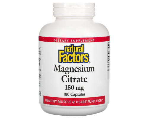 Natural Factors, Магния цитрат, 150 мг, 180 капсул Natural Factors, Магния цитрат, 150 мг, 180 капсул