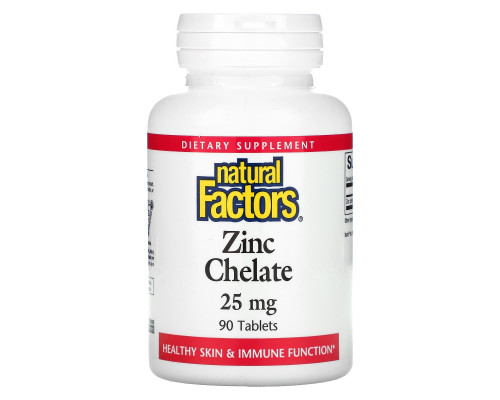 Natural Factors, Хелатный цинк, 25 мг, 90 таблеток Natural Factors, Хелатный цинк, 25 мг, 90 таблеток