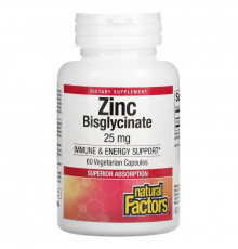 Natural Factors, Zinc Bisglycinate, 25 mg , 60 Vegetarian Capsules