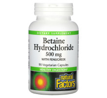 Natural Factors, Betaine Hydrochloride with Fenugreek, 500 mg, 90 Vegetarian Capsules