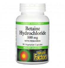Natural Factors, Betaine Hydrochloride with Fenugreek, 500 mg, 90 Vegetarian Capsules