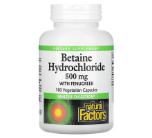 Natural Factors, Бетаин HCL, с пажитником, 500 мг, 180 растительных капсул