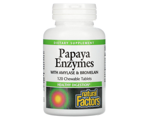 Natural Factors, Ферменты папайи, 120 жевательных таблеток Natural Factors, Ферменты папайи, 120 жевательных таблеток