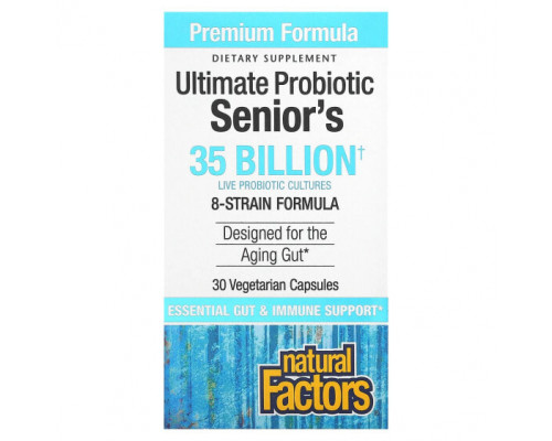 Пребиотики и пробиотики Natural Factors, Ultimate Probiotic, для пожилых людей, 35 млрд КОЕ, 30 вегетарианских капсул Пребиотики и пробиотики Natural Factors, Ultimate Probiotic, для пожилых людей, 35 млрд КОЕ, 30 вегетарианских капсул