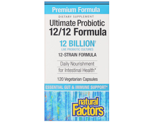 Natural Factors, Пробиотик максимального действия, формула 12/12, 120 вегетарианских капсул