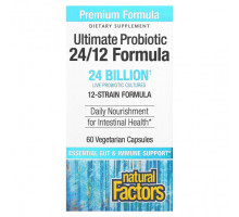Пребиотики и пробиотики Natural Factors, Ultimate Probiotic, 24/12 Formula, 24 млрд КОЕ, 60 вегетарианских капсул